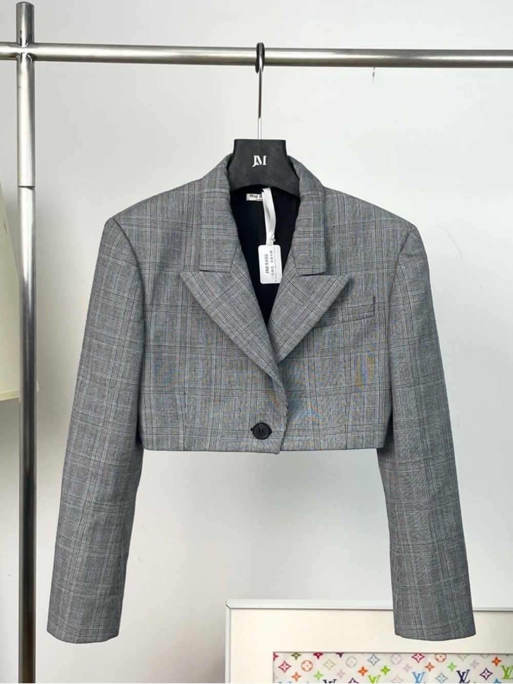 🚩steal Miu Miu Cropped Gray Plaid Blazer